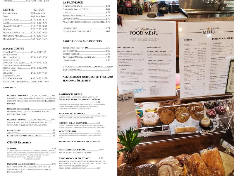 Founder’s Mercantile and Coffee Menu