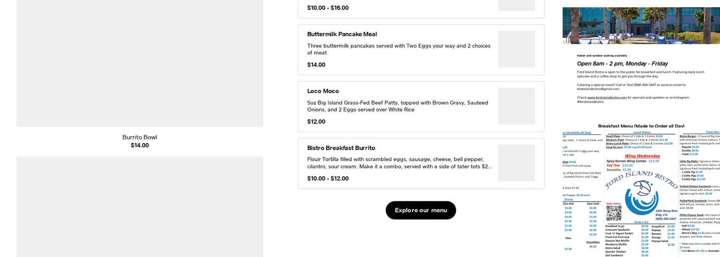 Ford Island Bistro Menu