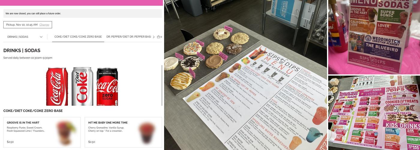 Sips & Dips: Sodas, Sweet Treats, Pretzel Bites & Dips Menu