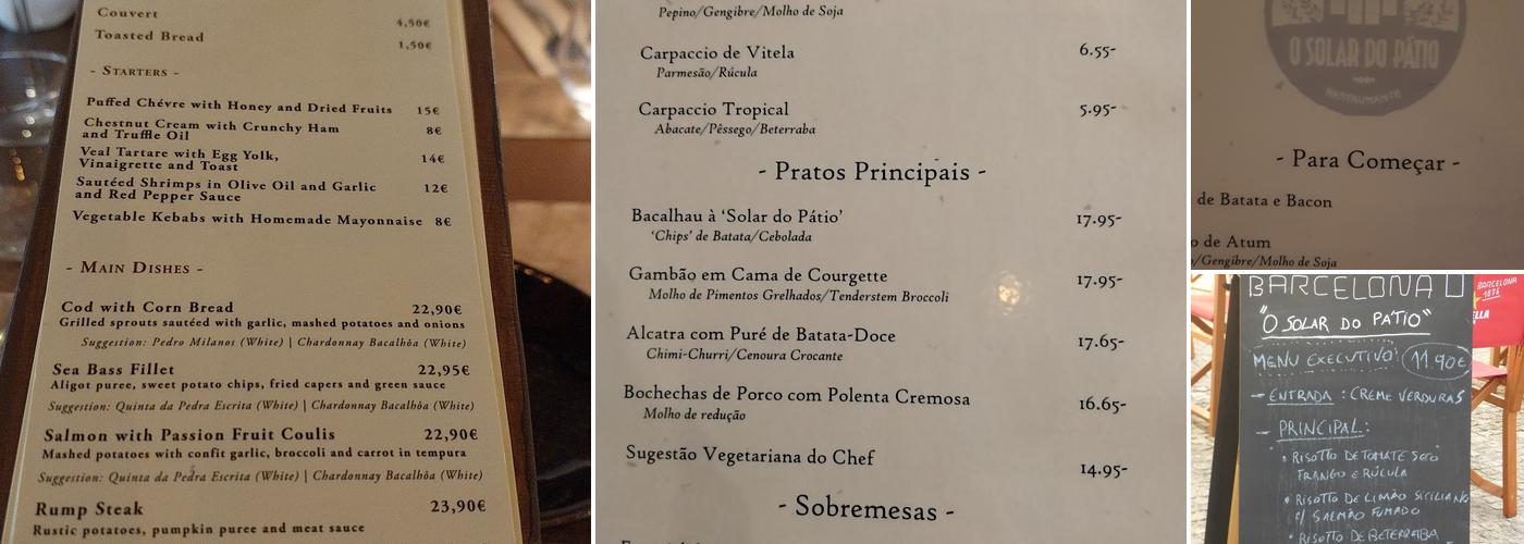 O Solar do Pátio Menu