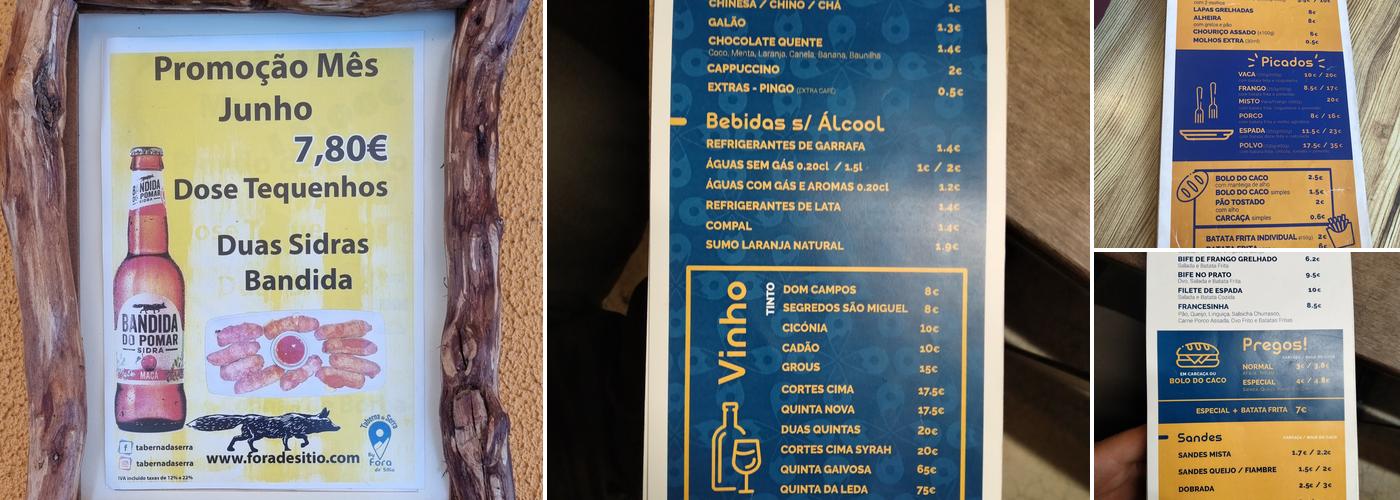 Taberna da Serra Menu
