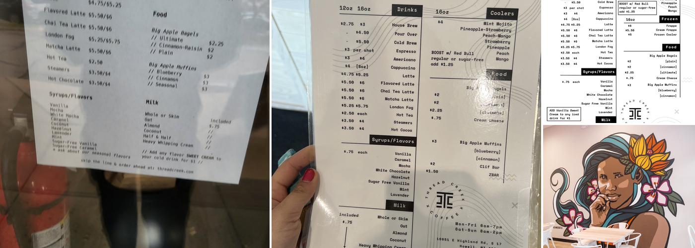 Thread Creek Coffee Menu