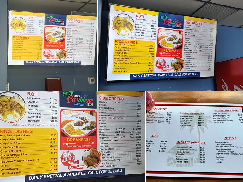 Bara's Hut Roti and Doubles Menu
