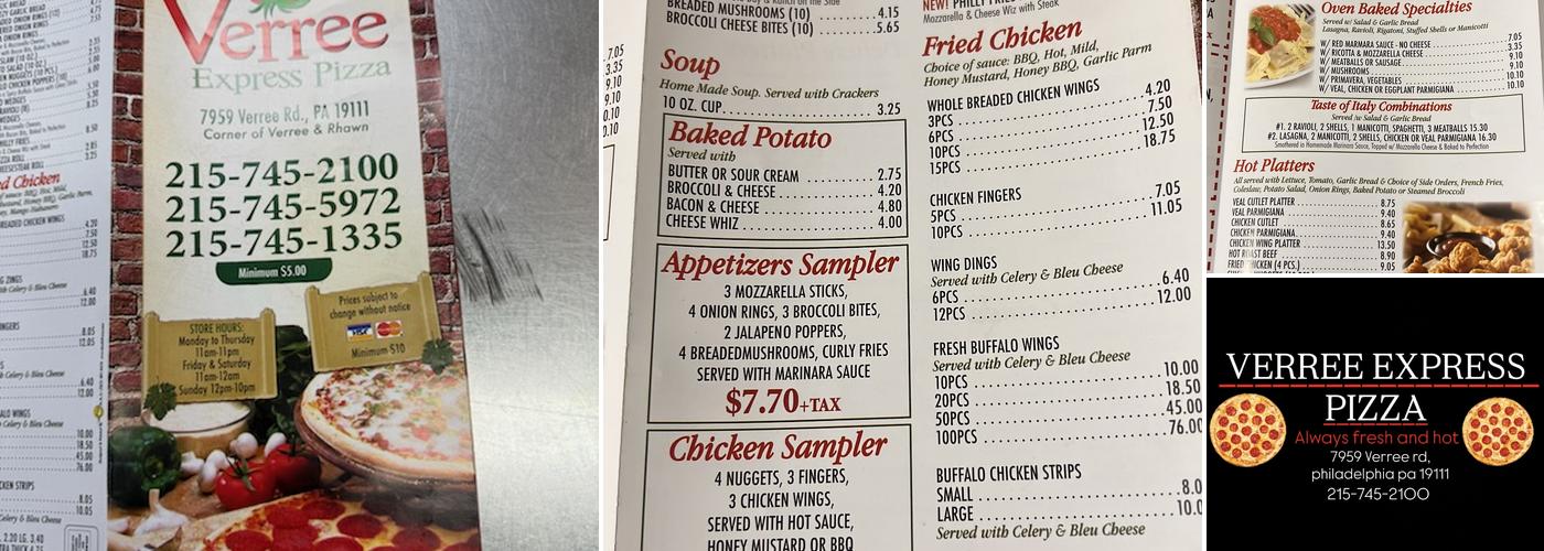 Verree Express Pizza Menu