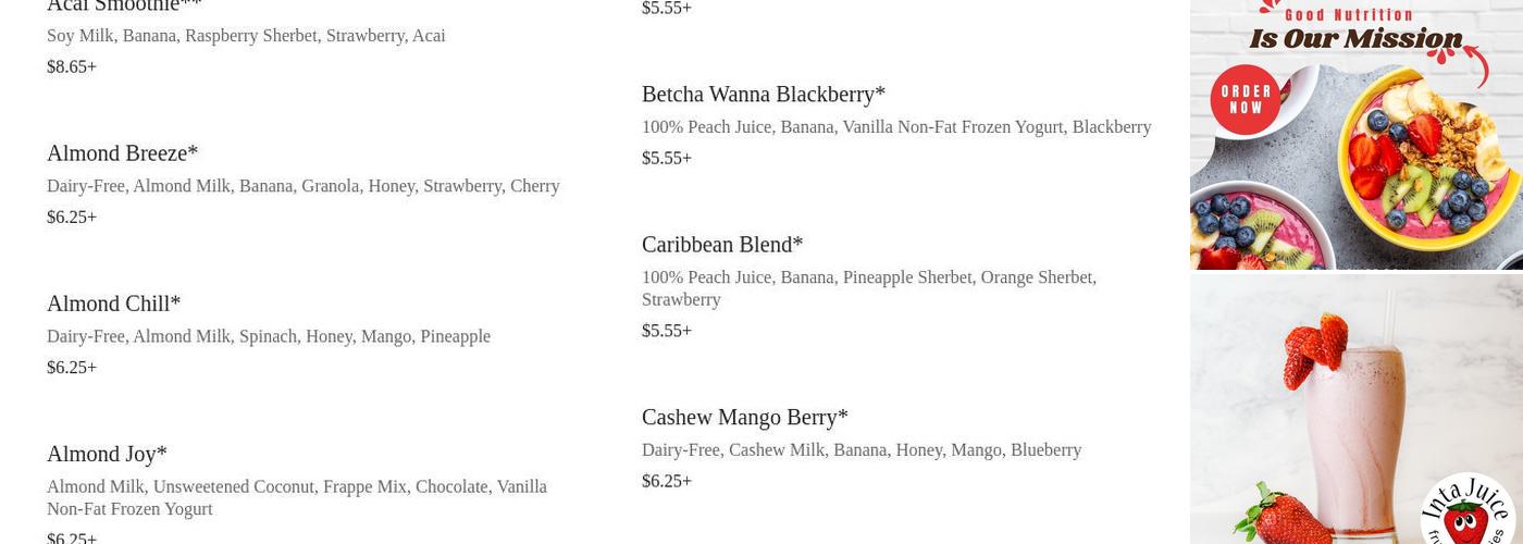 Inta Juice Menu