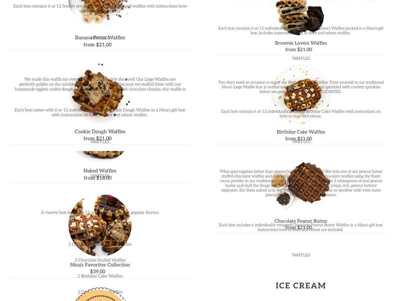 Nina's Waffles and Ice Cream Menu