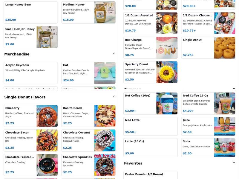 Sandbar Donuts Menu