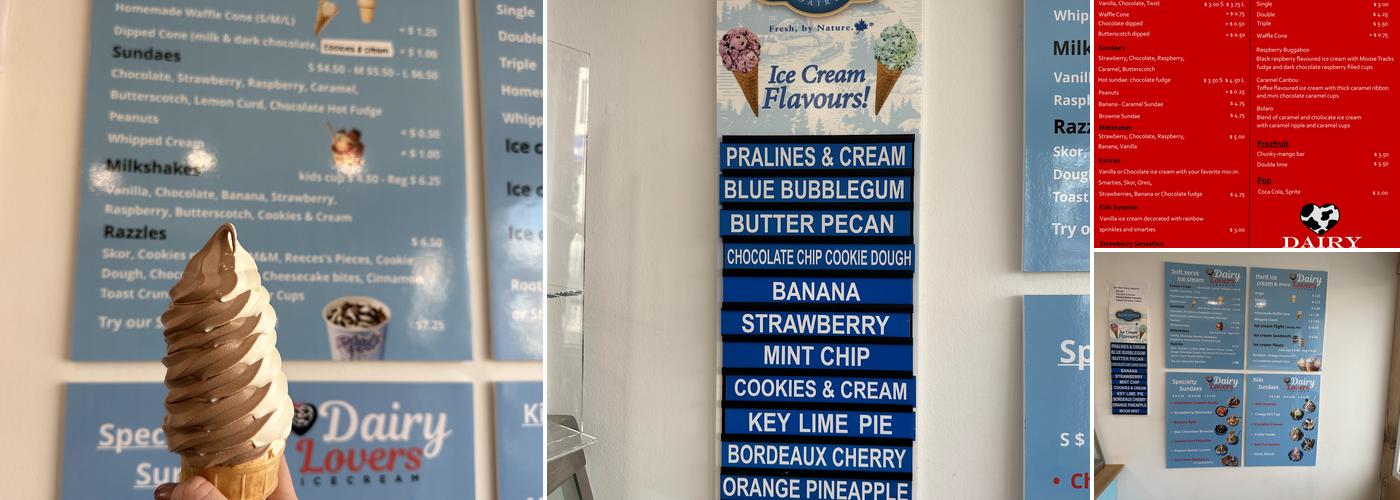 Dairylovers Ice Cream Menu
