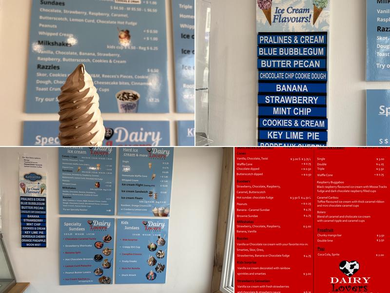 Dairylovers Ice Cream Menu