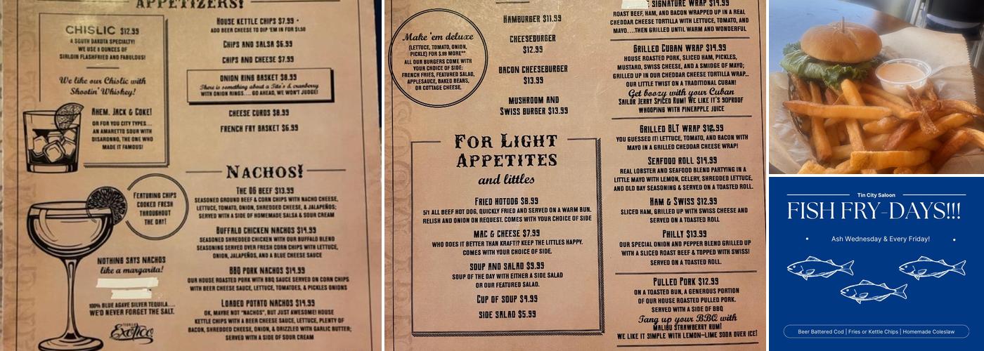 Tin City Saloon Menu