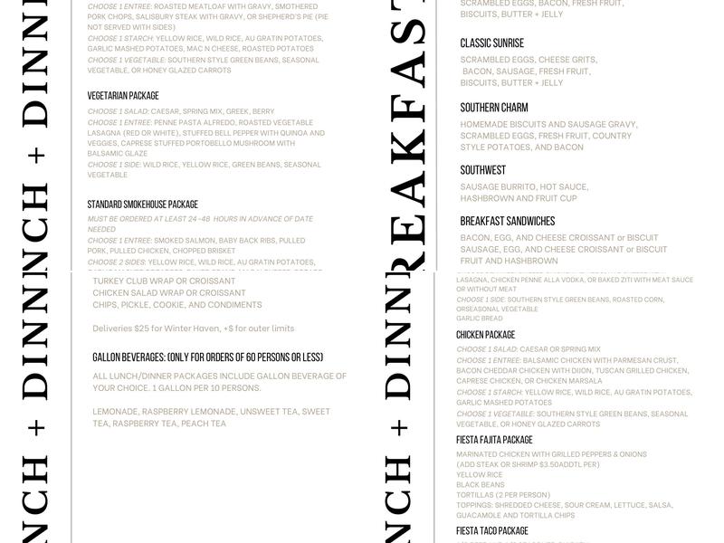 The Catering Company of Central FLorida Menu