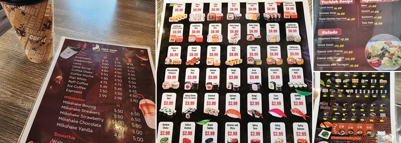 Hot Cup Coffee & Sushi Menu