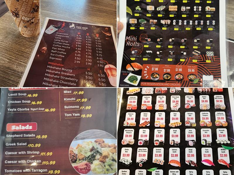 Hot Cup Coffee & Sushi Menu