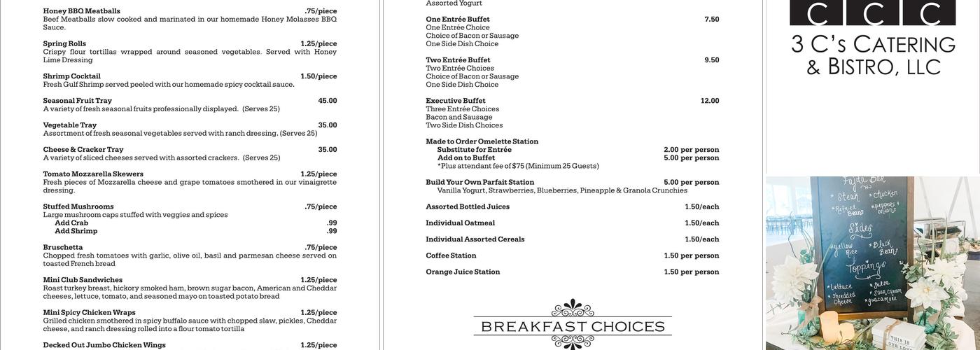 3 C’s Catering Menu