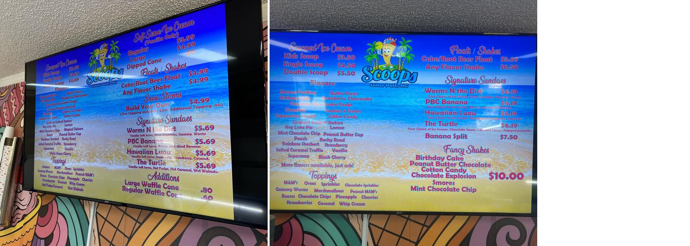 Scoops Ice Cream Menu