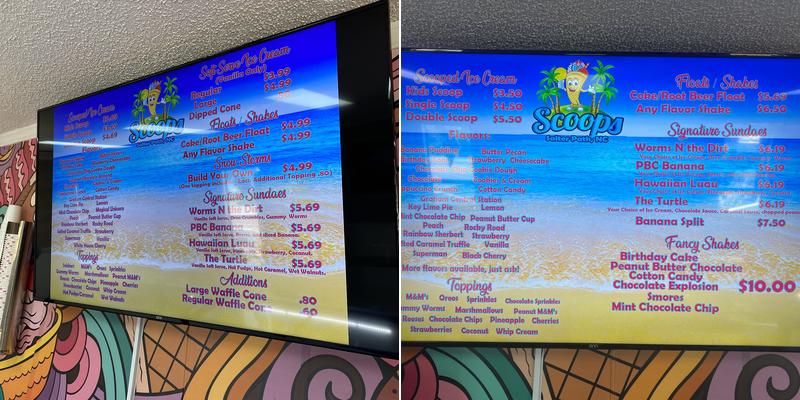 Scoops Ice Cream Menu