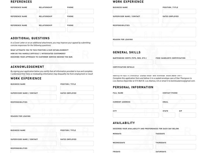 Los Alamos Depot Bar Menu