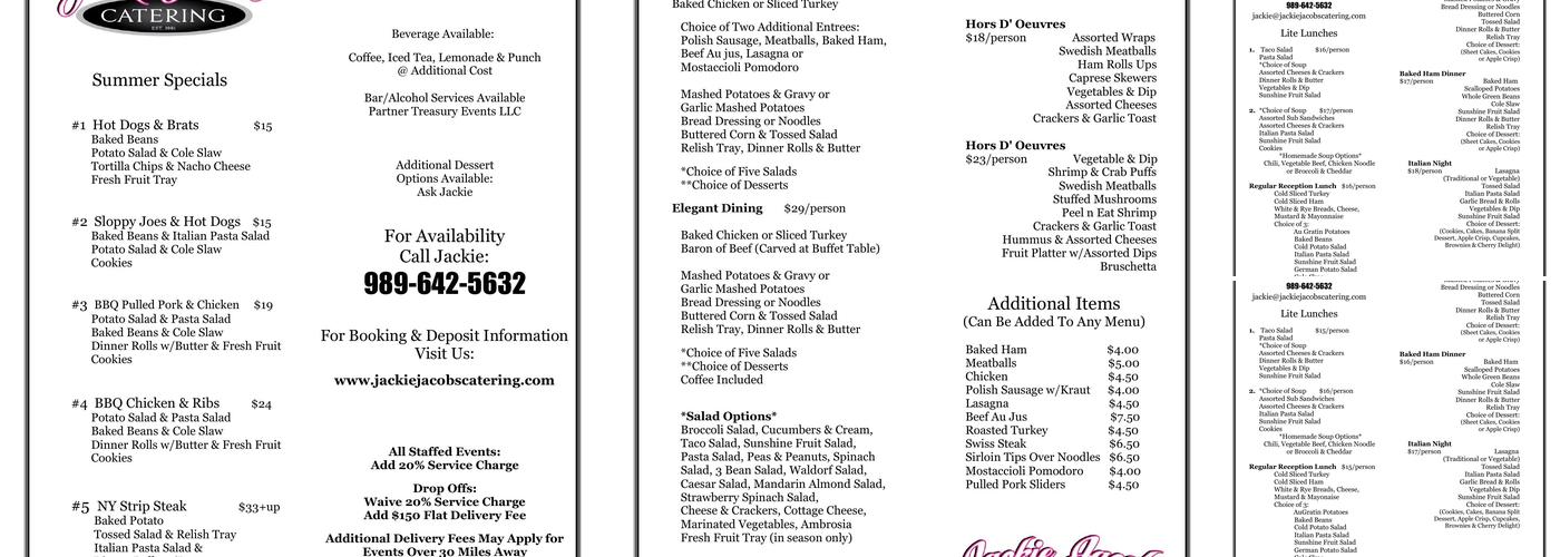 Jackie Jacobs Catering Menu