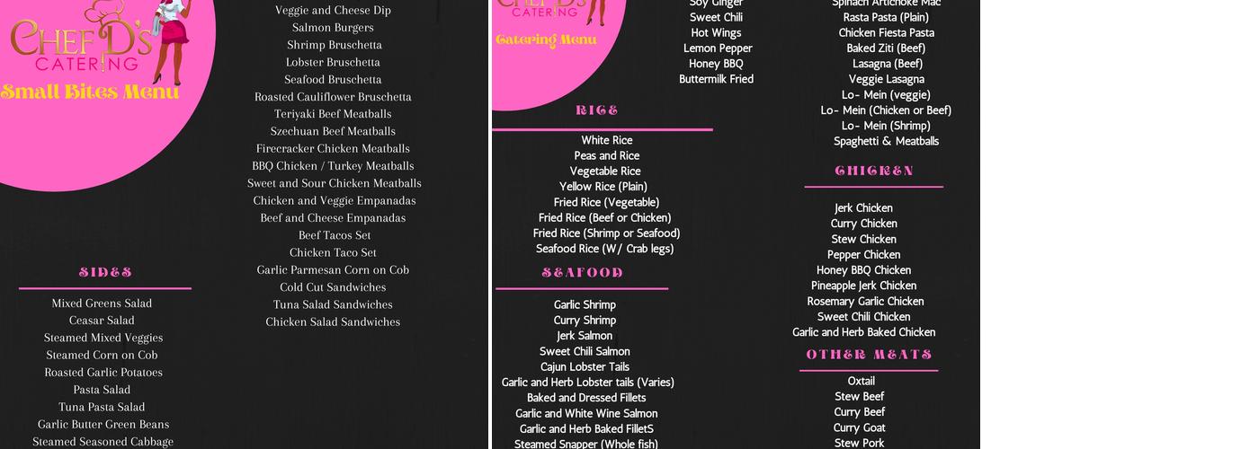 Chef D's Catering Menu