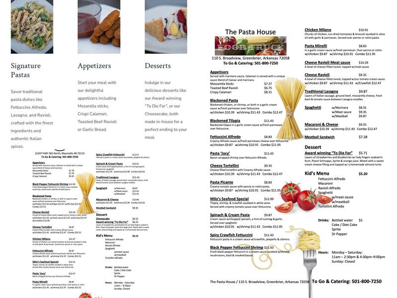 Milo's Pasta Menu