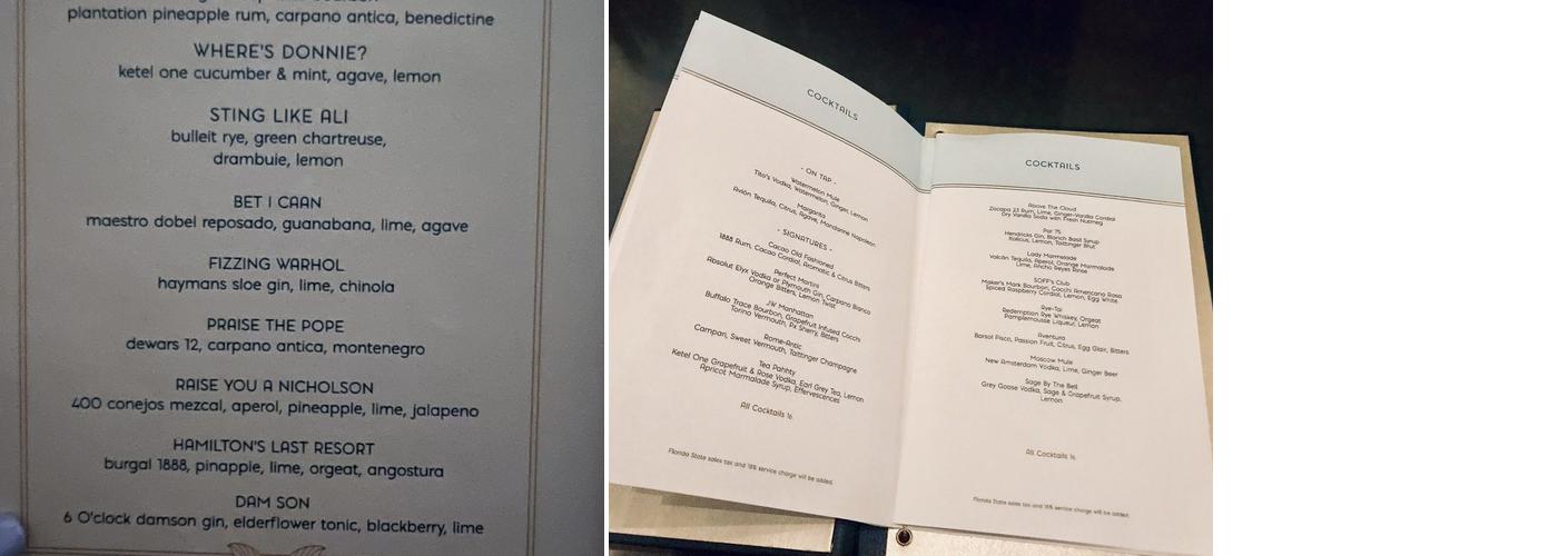 Soff's Lounge Menu