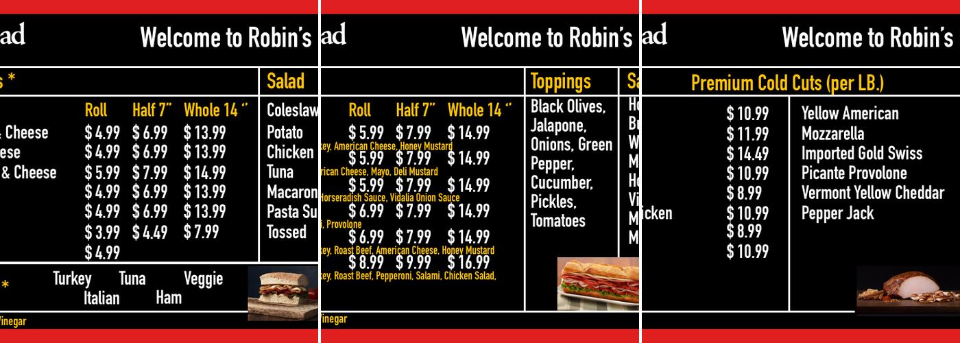 Robin's Corner Deli Menu