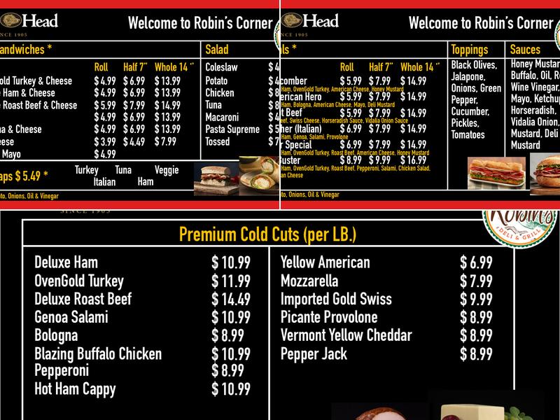 Robin's Corner Deli Menu