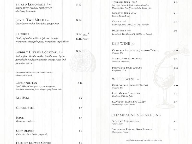 Level Two Restaurant | Pool Bar | Lounge Menu