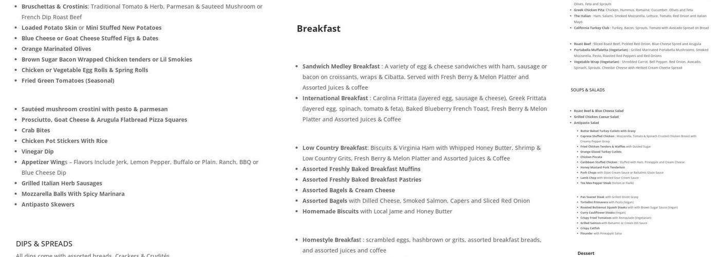 Chef’s Touch Catering Tulsa Menu