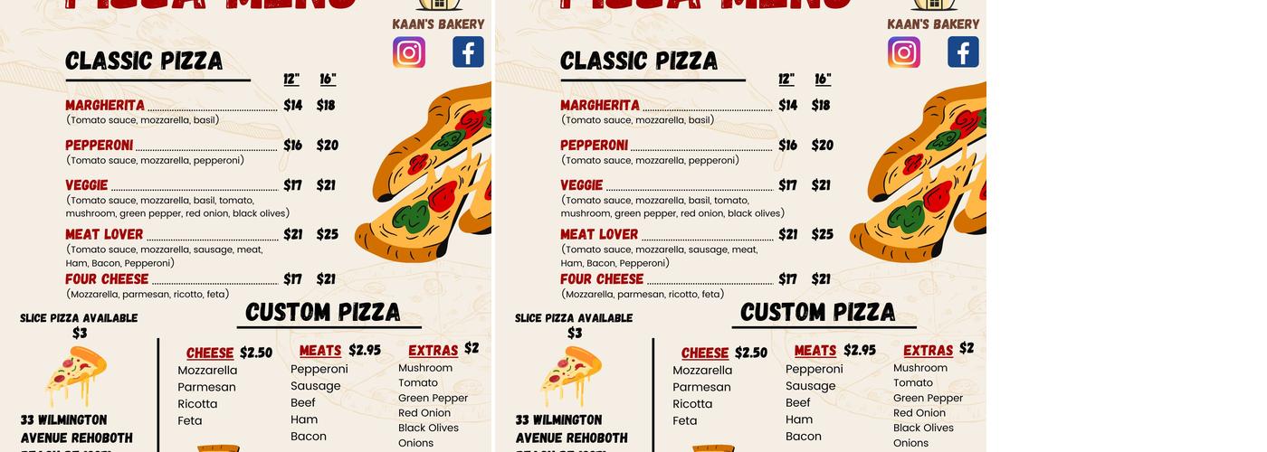 The Bakery Menu