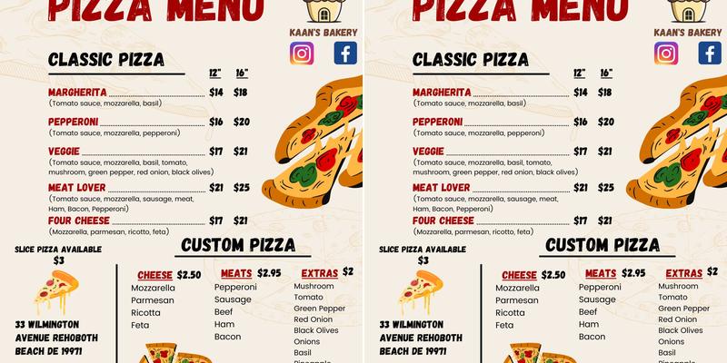 The Bakery Menu