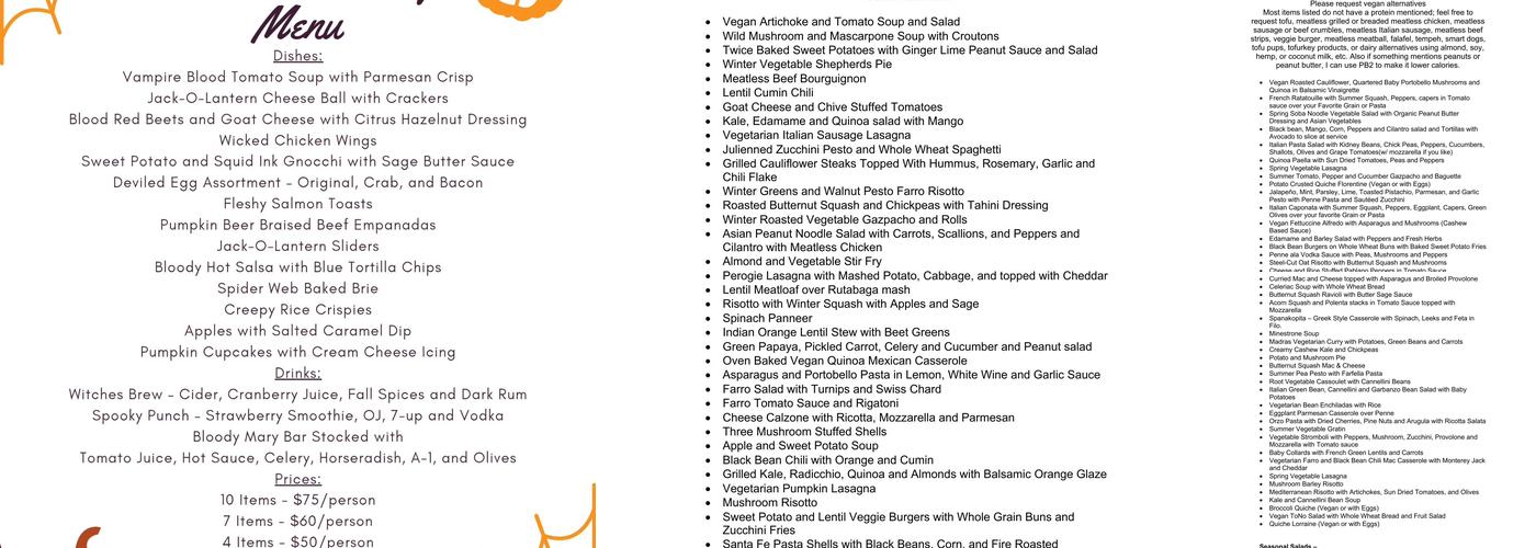 A Knight's Feast Personal Chef Service Menu