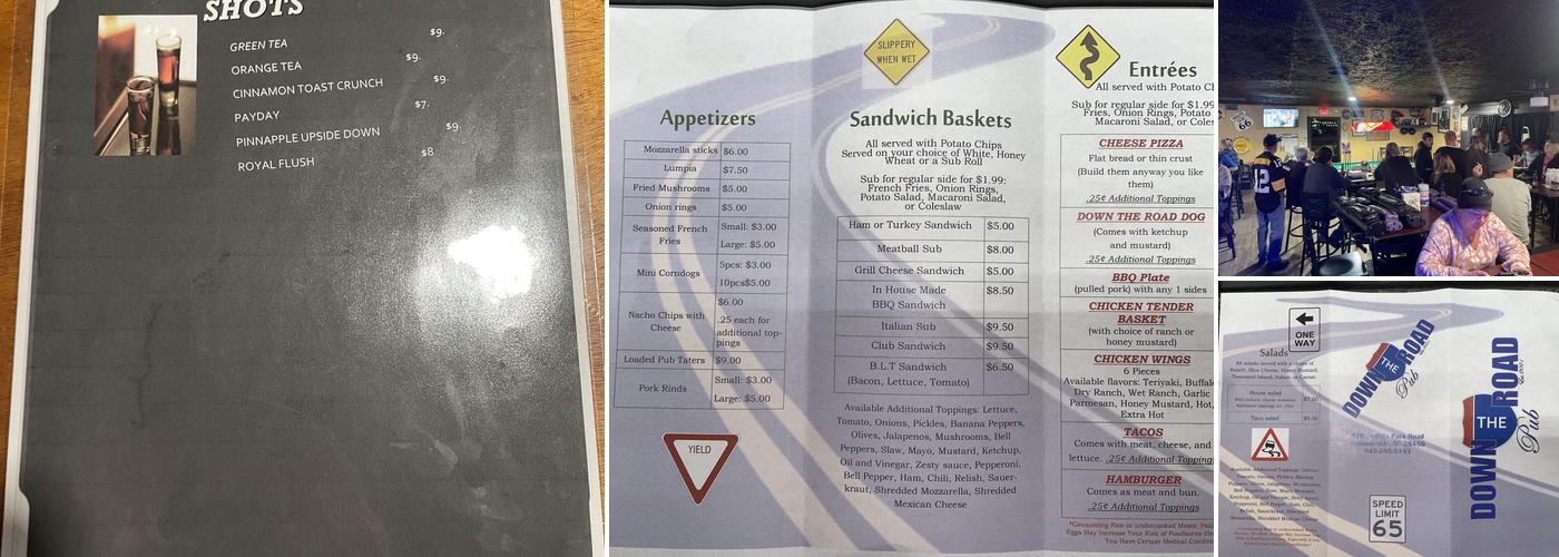 Down the Road Pub Menu