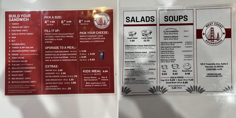 West Coast Sourdough - Merced Menu