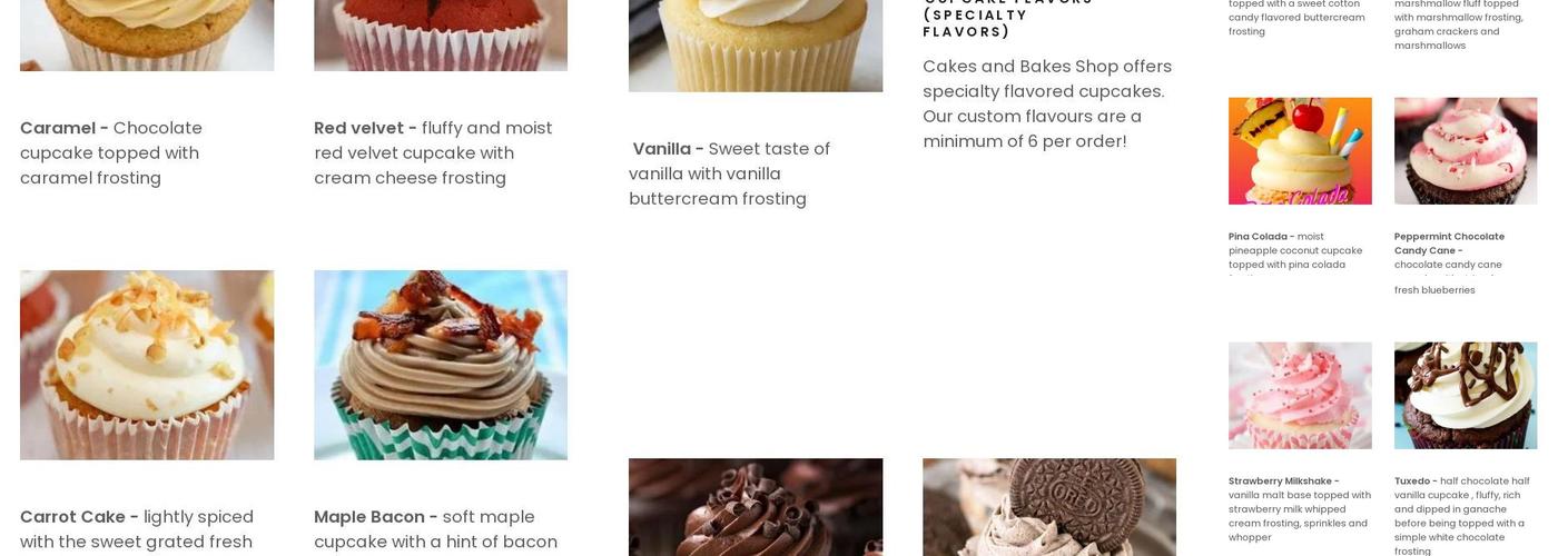 Cakes and Bakes Shop Menu