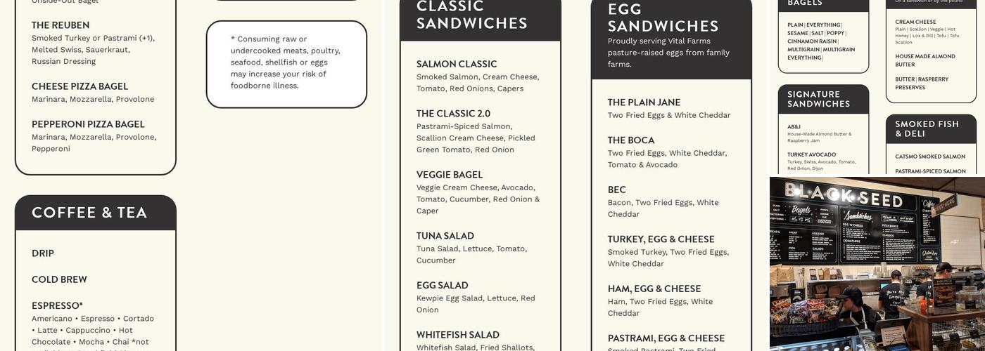 Black Seed Bagels Menu