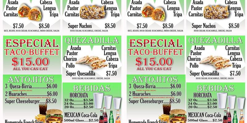 El Taco Taquero inc Menu