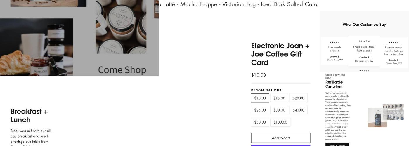 Joan + Joe Coffee Menu