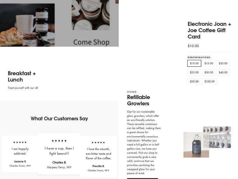 Joan + Joe Coffee Menu