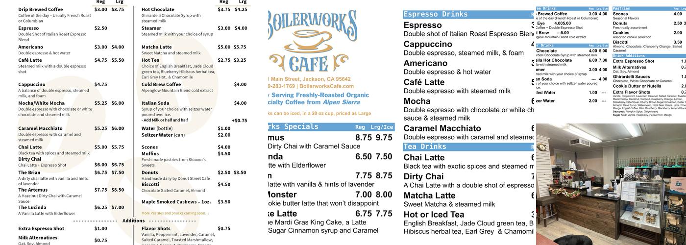 Boilerworks Cafe Menu