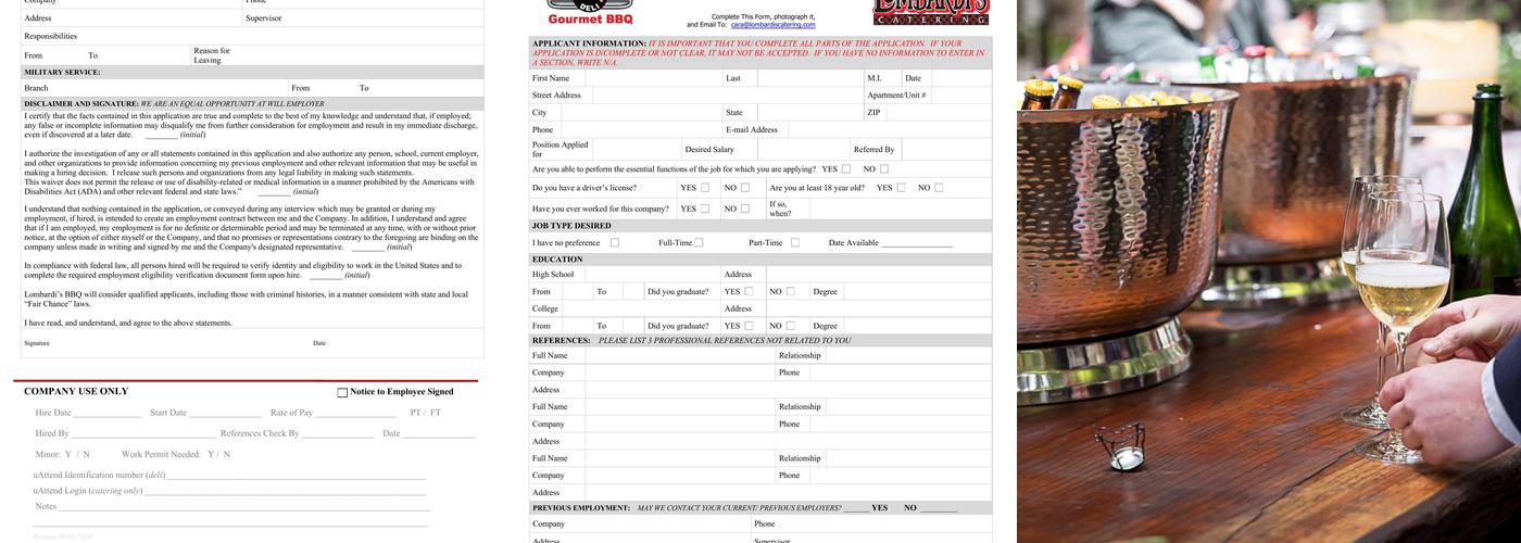 Lombardi's Catering Company Menu