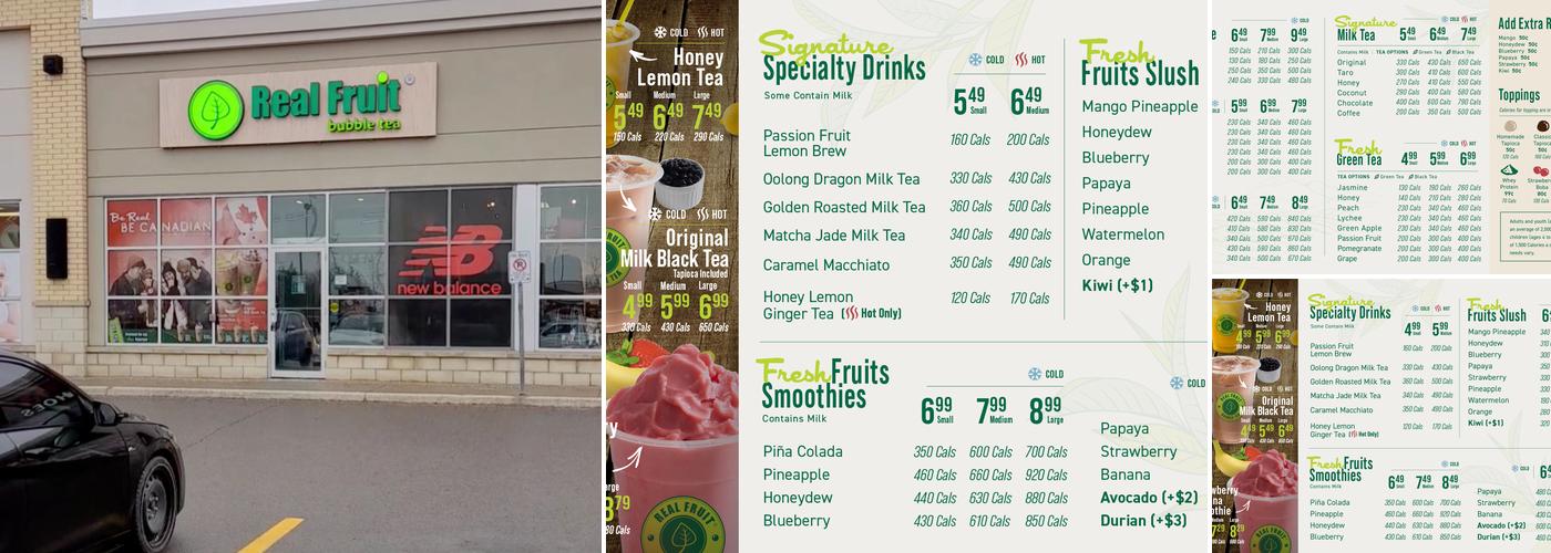 Real Fruit Bubble Tea Menu