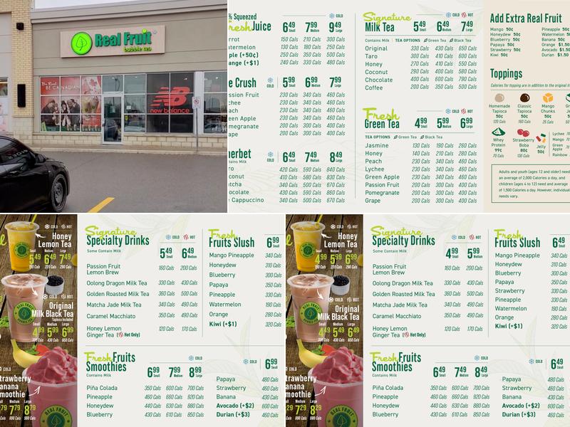 Real Fruit Bubble Tea Menu