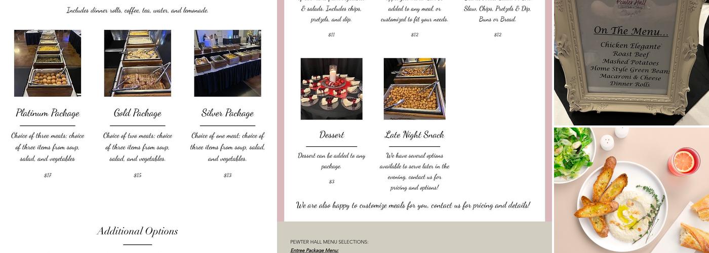 Pewter Hall Event Center and Catering Menu