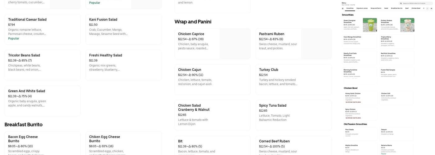 FRESHI HEALTHY FUSION Menu