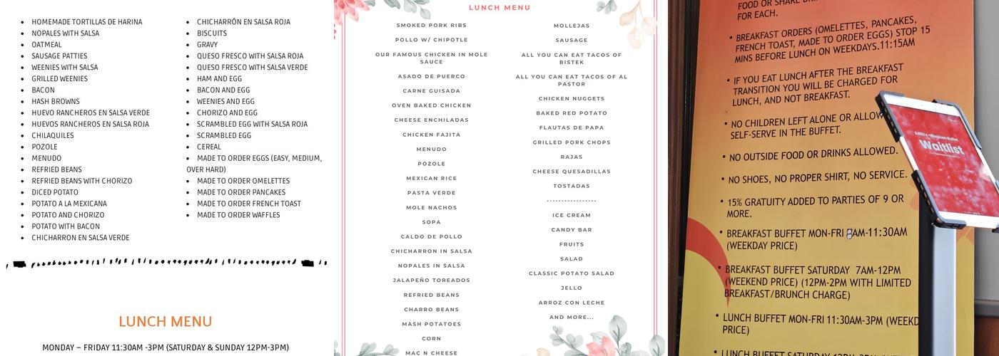 Edith's Mexican Buffet Menu