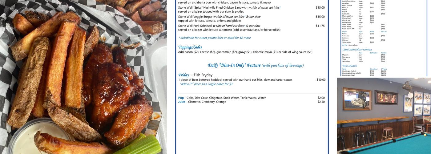 Stone Well Pub Menu