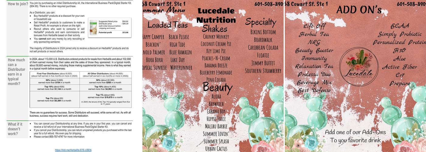 Lucedale Nutrition Menu