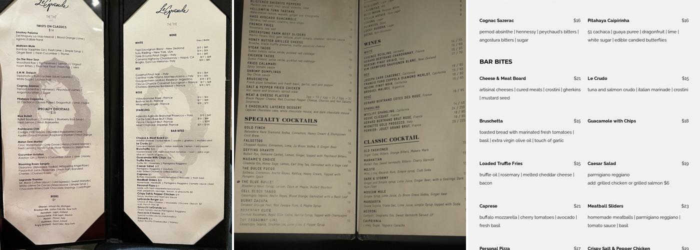 LeGrande Lounge Menu