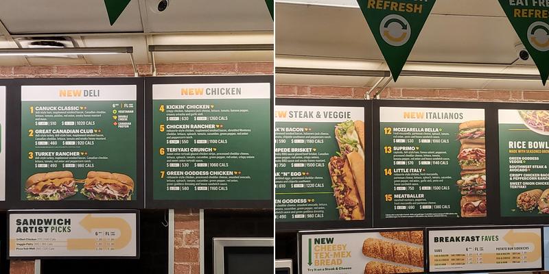 Subway Menu